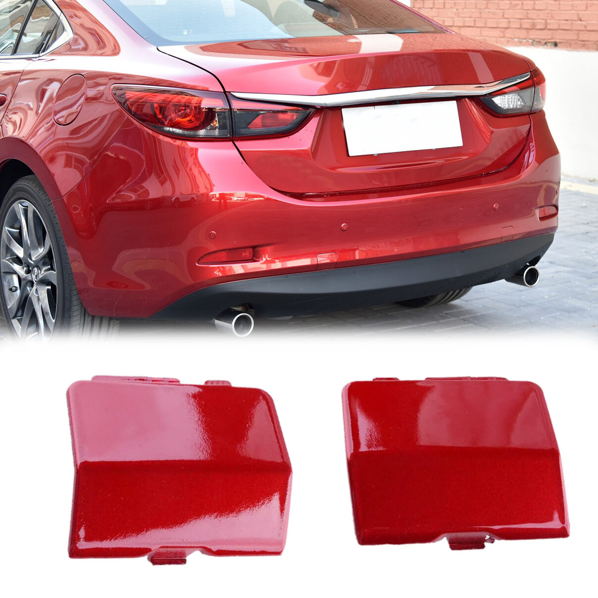 1Pair Red Car Rear Bumper Tow Hook Cap Cover Trim ABS For Mazda 6