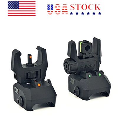 Foldable Iron Sights Flip-up Front and Rear Sight Fiber Optics Dual Aiming Mode