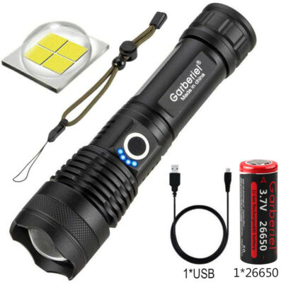 Super Bright 1000000LM Powerful Flashlight XHP70.2 26650 Rechargeable Zoom Torch