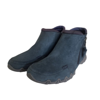 NEW Skechers Zappiest Side Zip Relaxed Fit Navy Leather Ankle Boots Womens Sz 10