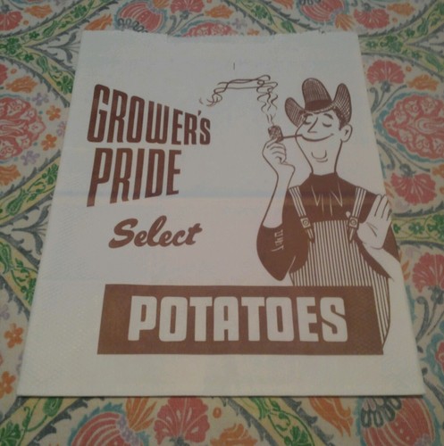 Vintage Grower's Pride Select Potatoes Bags - LOT of 33, Farmer Smoking His Pipe