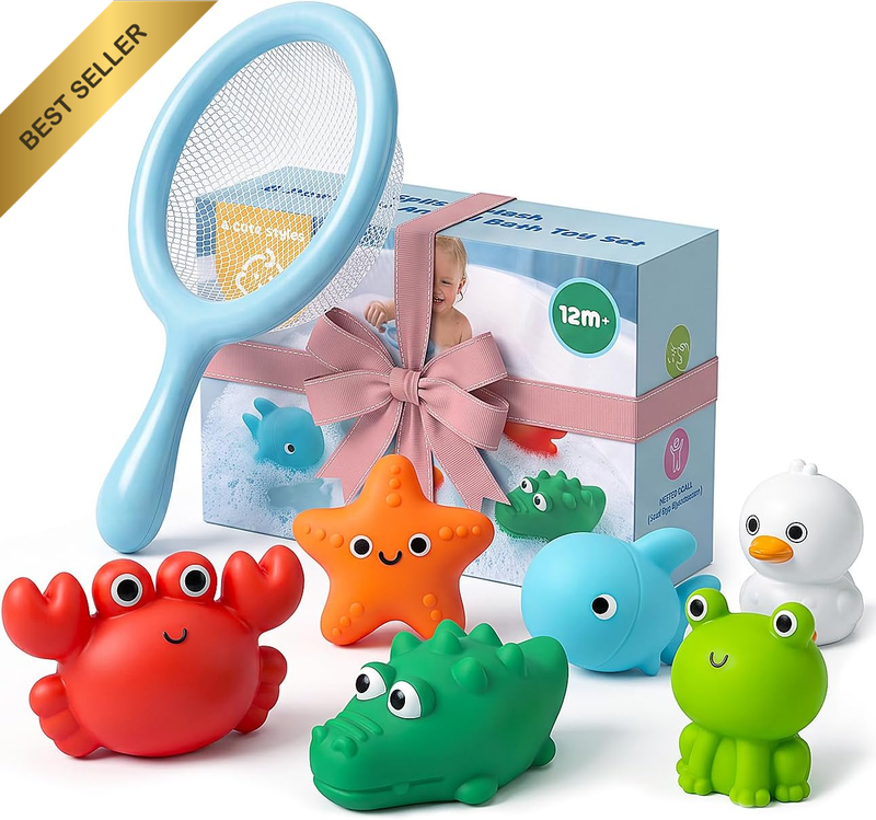 No-Hole Bath Toys, Bathtub Toy Set for Toddlers 1-3 Baby 6-12 Months, 6 Pcs