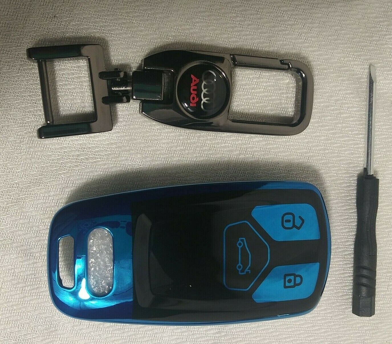 Key Fob Cover For Audi - Silicone Rubber - Blue Keychain