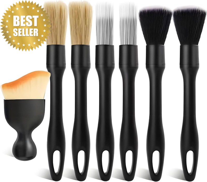 Comprehensive 7-Piece Car Detailing Brush Set with Synthetic and Boar Hair Brist