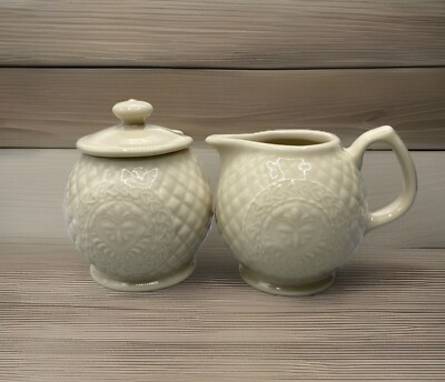 Longaberger Pottery American Craft Original Collectors Cream & Sugar Bowl/lid