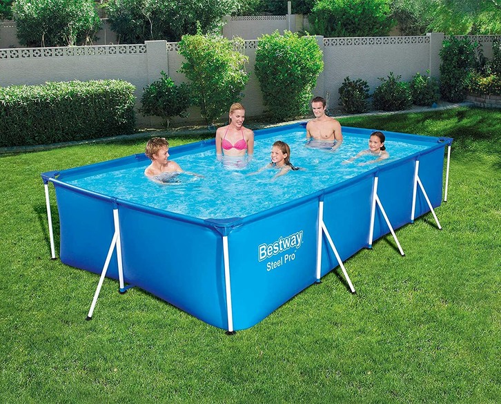Piscina desmontable con Marco de Acero, Azul, 400 x 211 x 81 cm, NUEVA EN CAJA