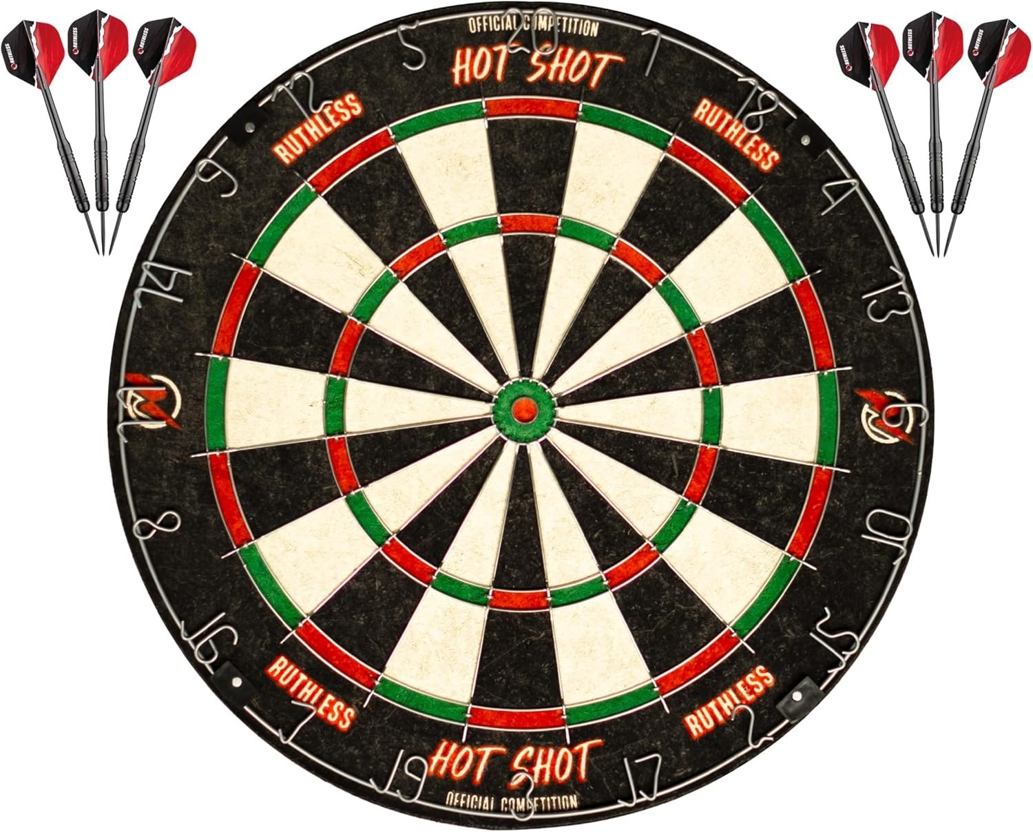 Ruthless | Hot Shot | Dartboard Set | Sisal Board + 2 Sets