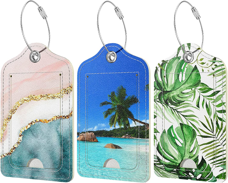 3 Pcs PU Leather Luggage Tags for Suitcase, Travel Cruise Luggage Tag with Priva