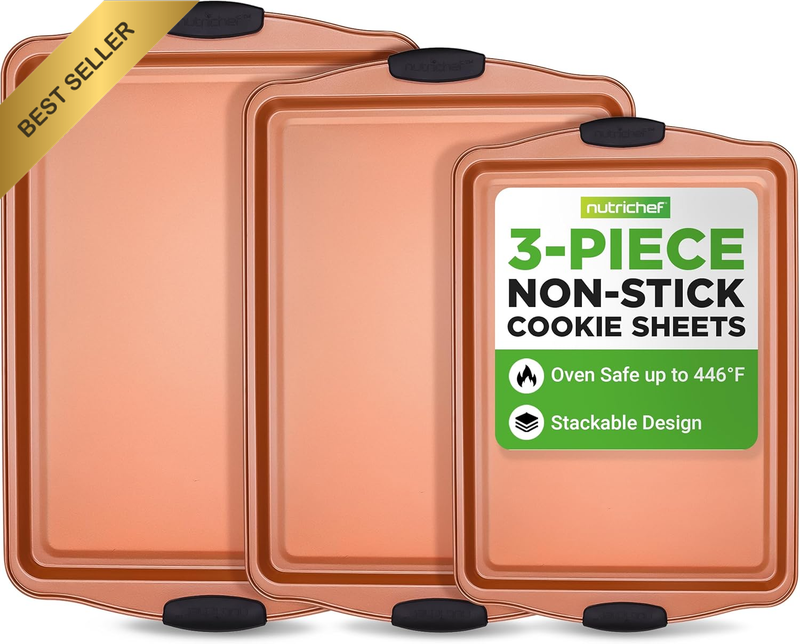 3 Piece Baking Pan Set - PFOA, PFOS, PTFE Free Flexible Nonstick Carbon Steel Ba