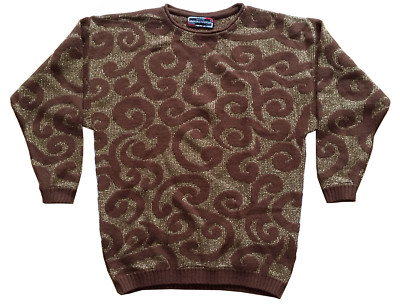 ALAIN MANOUKIAN Vintage Pullover Sweater Art Nouveau Brown Metallic Italy Mens S