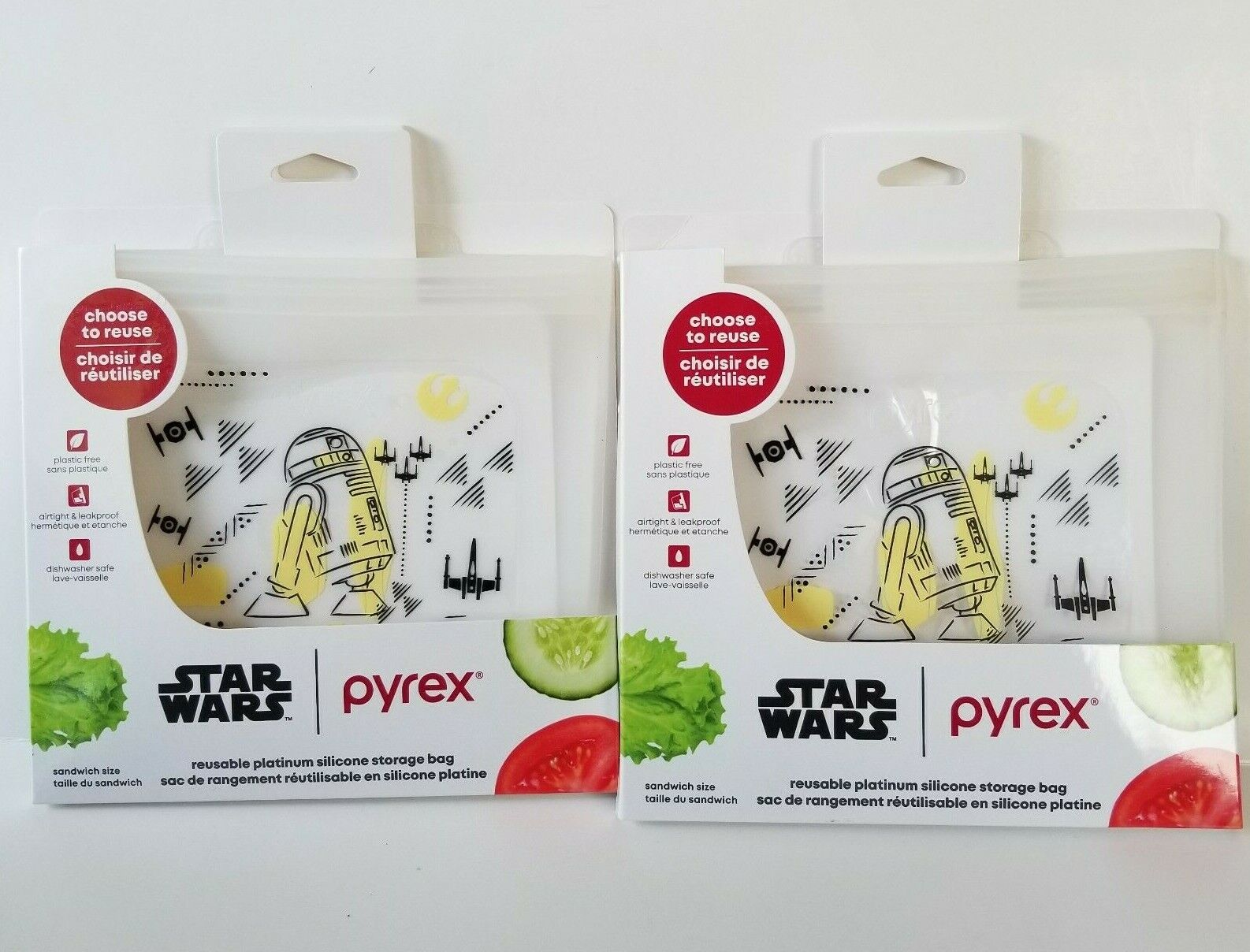 Star Wars Pyrex Platinum Silicone Storage Bags Sandwich Size R...