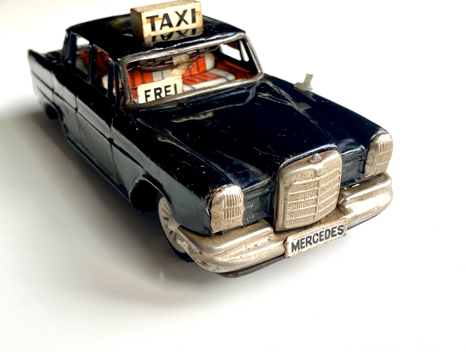 Vintage Mercedes Taxi Japan made Tin Litho Friction Toy