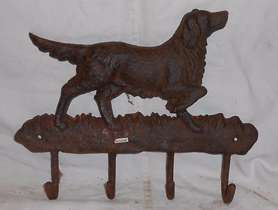 CAST IRON RUST FINISH POINTER / SETTER DOG COAT HOOK (4 HOOKS)
