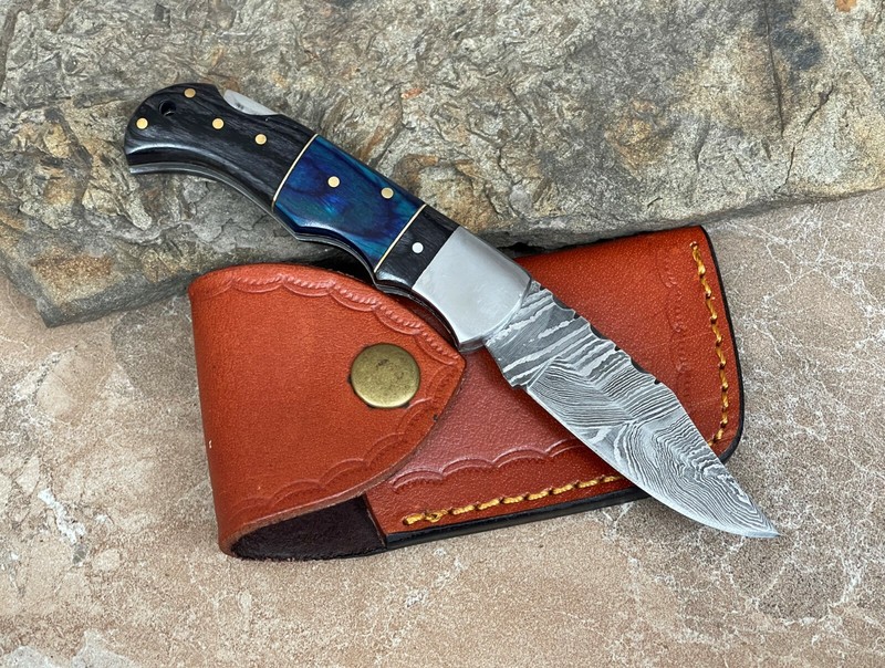 Handmade Damascus Folding Pocket Knife With Small Defects 6.5" (See Description)