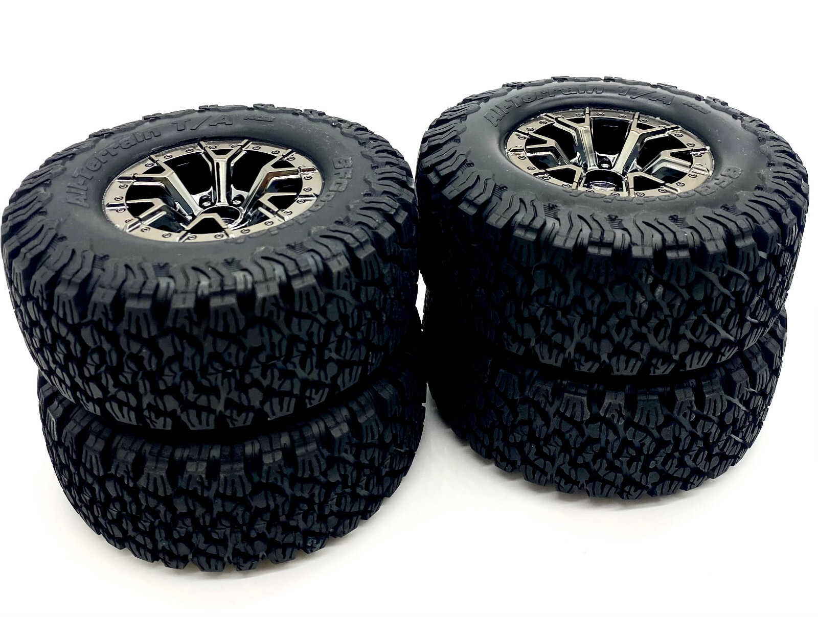Fits Traxxas Raptor R TIRES (F/R WHEELS (4) Assembled 10187 T/A® KO2 101076-4