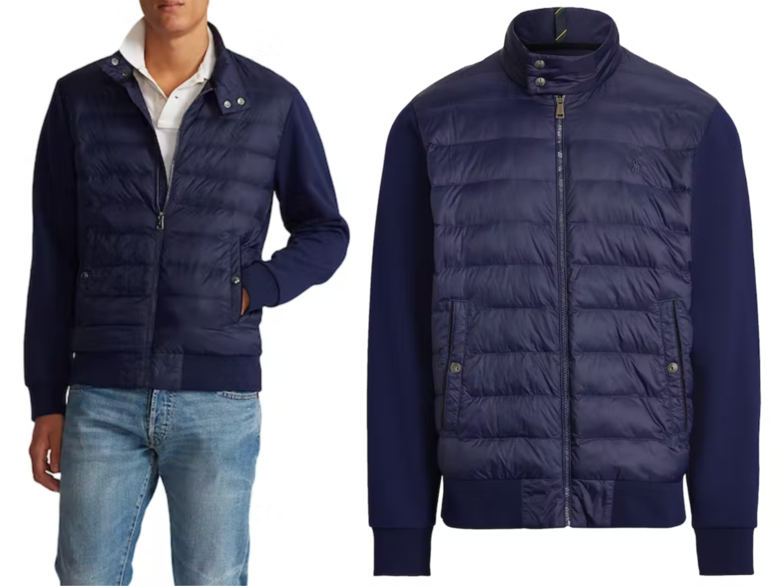 Pre-owned Polo Ralph Lauren Quilted Hybrid Aviator Jacket Blouson Bomber Size L In Blue