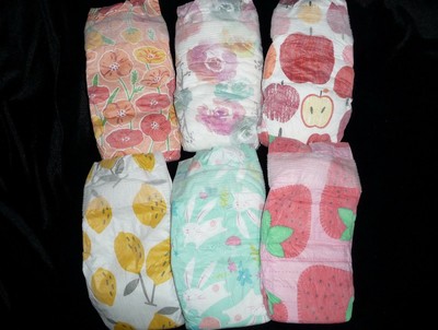 6- Honest Co. size1 assorted girl diapers for Reborn baby, doll,or baby shower