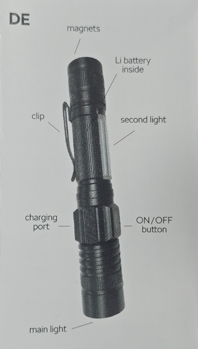 Skoda LED Taschenlampe mit Magnet & Clip – Original, USB-Ladekabel, 6U0087640