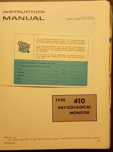 Tektronix type 410 physiological monitor instruction manual vintage booklet