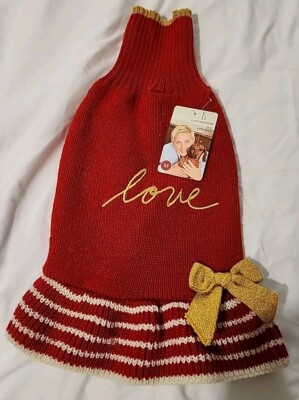 ED by Ellen DeGeneres Dog Pet Love Knit Sweater Red Ruffle Size Medium 