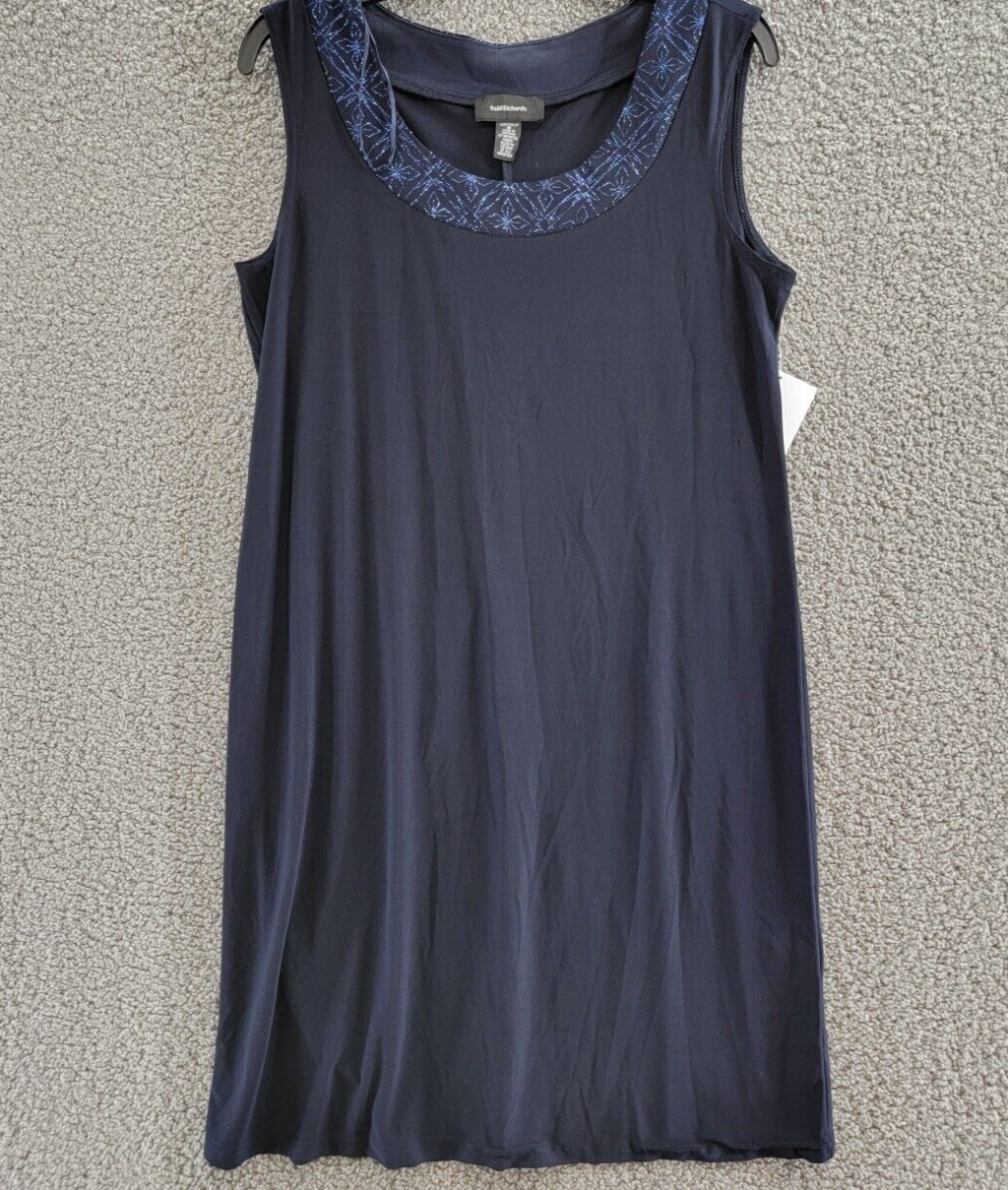 R & M Richards Glitter Trim Sheath Dress Women's 8 Navy Sleeveless Pullover - Picture 2 of 15
