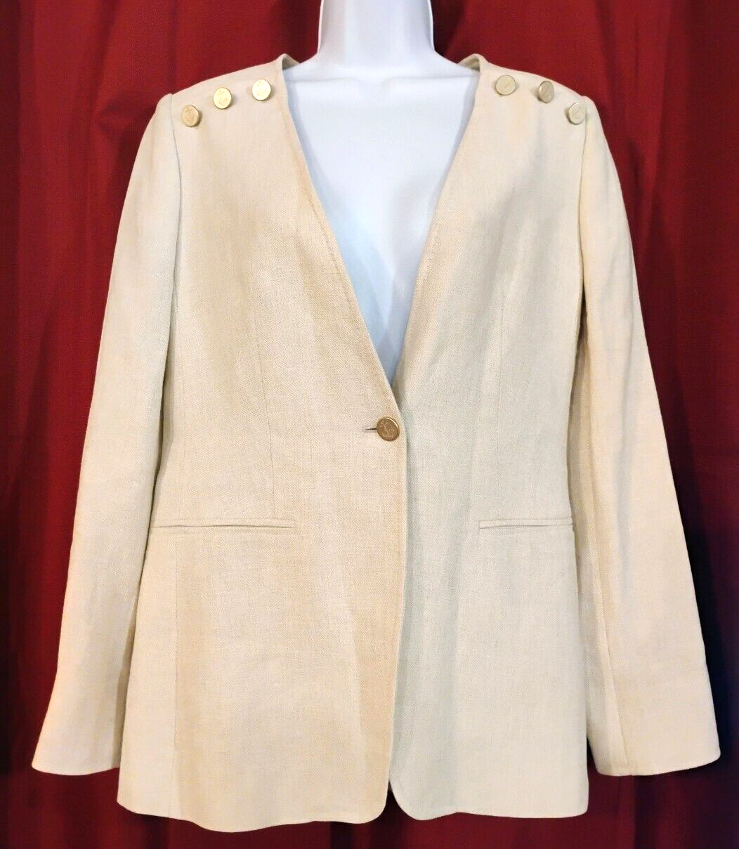 MAX MARA MADE IN ITALY 100% LINEN BLAZER SZ 6 CREAM NAUTICAL