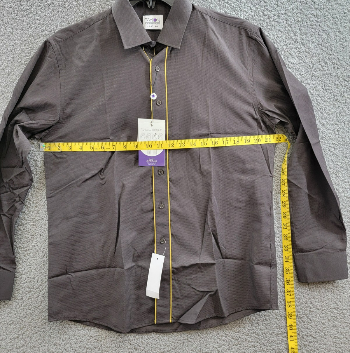 Tayion Collection Slim Fit Dress Shirt Men's L 16-16.5 32-33 Brown & Gold L/S - Picture 8 of 20