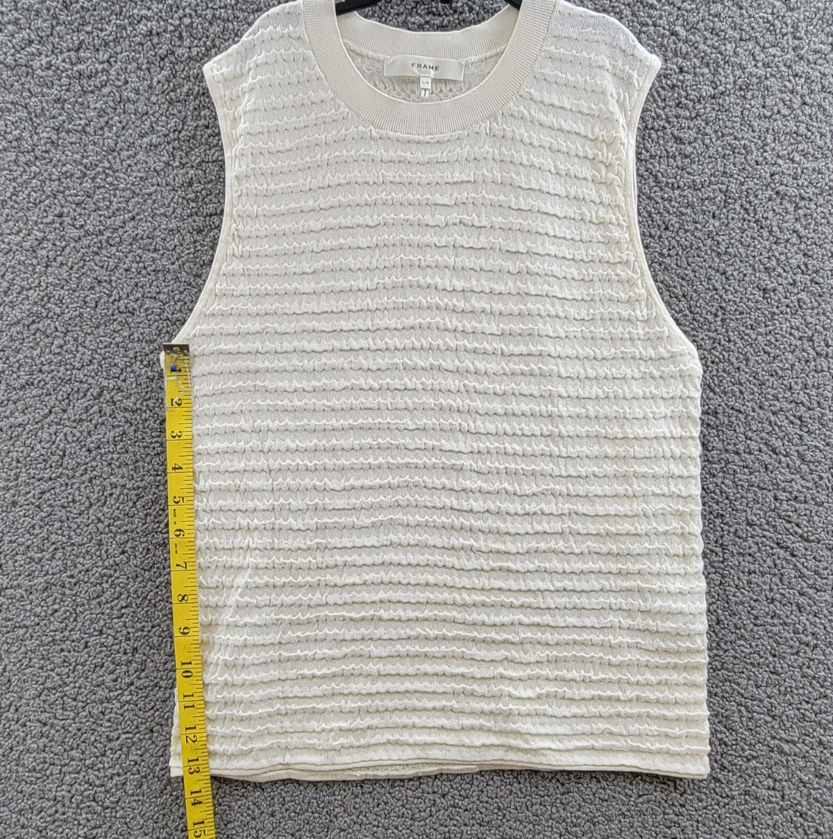 FRAME Smocked Silk Blend Sleeveless Top Women's L White Knit Crewneck Pullover - Picture 9 of 16