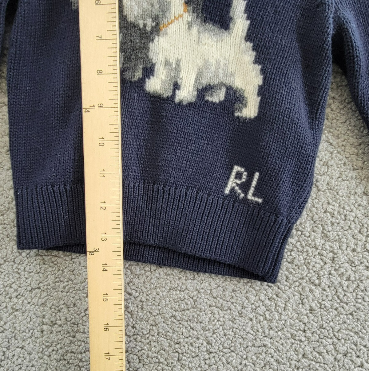 Ralph Lauren Intarsia Dog Fair Isle Wool Sweater Little Girls' 2 Navy Crewneck - Picture 8 of 15