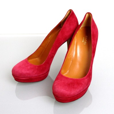 Pre-owned Gucci Authentic  Suede Platform Pump Shoes Raspberry, 269702 C2000 6233 In Pink