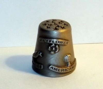 Massachusetts Thimble, 3-D Embossed, Pewter, State Bird, Flower and Tree, 7/8
