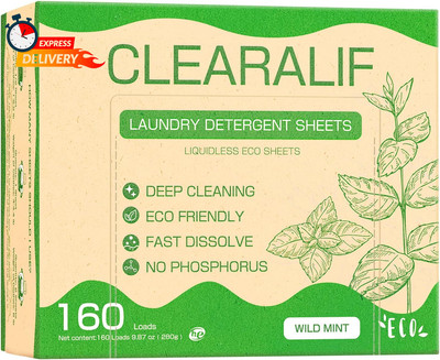 Laundry Detergent Sheets up to 160 Loads, Wild Mint - Great for Travel,Apartment