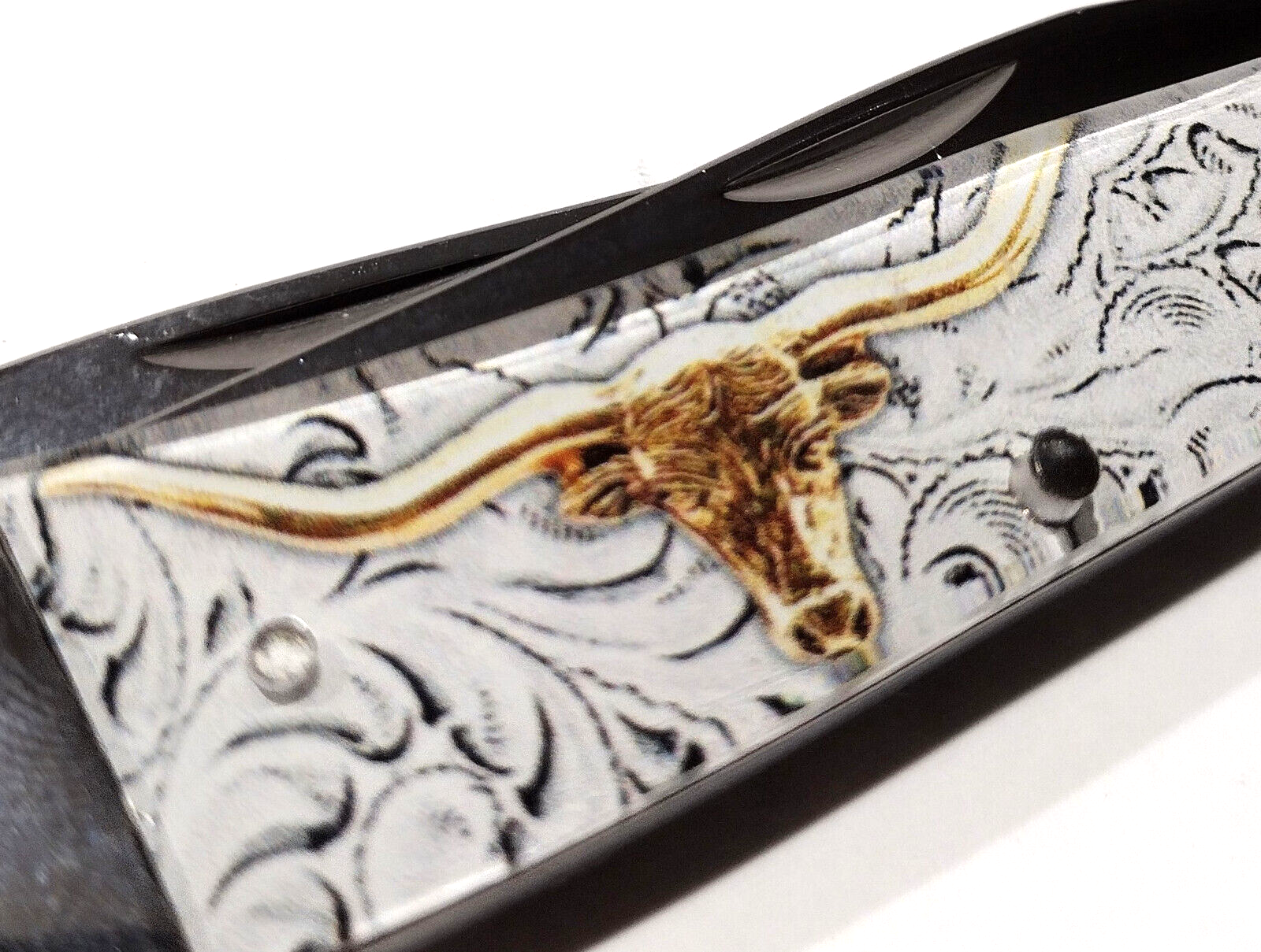 4" Texas Longhorn Smooth White Acrylic 2 Blade Trapper Folding Pocket Knife