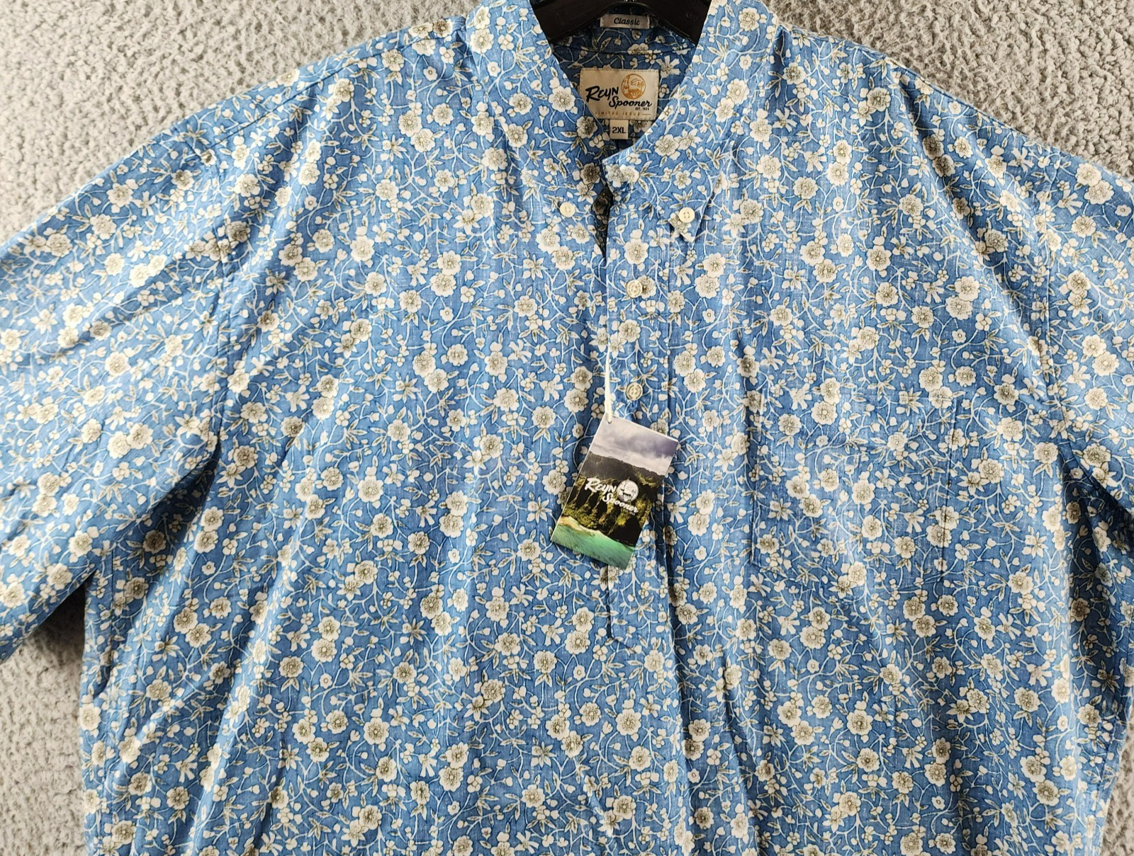 Reyn Spooner Kettle Floral Classic Fit Camp Shirt Men's 2XL Lichen Blue S/S - Picture 4 of 17