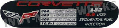 C6 CORVETTE 05 06 07 METAL SPEC ID PLATE LS2 400HP ENGINE PERFORMANCE DETAIL NEW