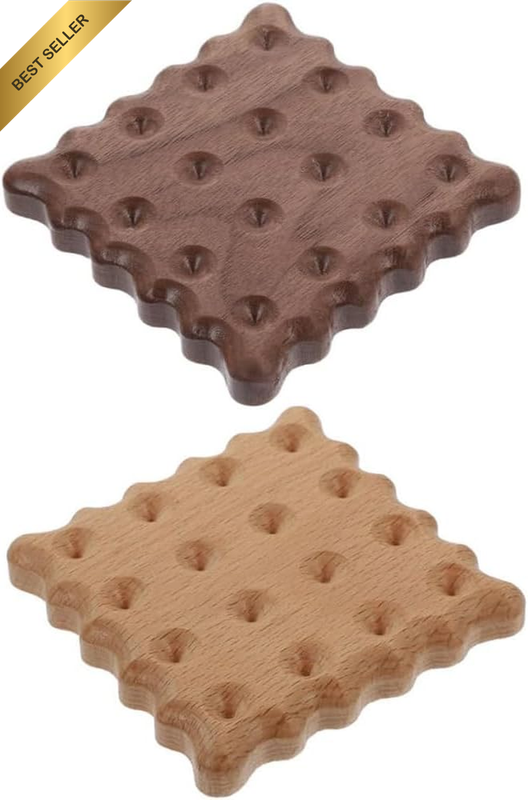 2 Pack Creative Wooden Cup Mats, Heat-Resistant Beech & Walnut Coasters, Unique