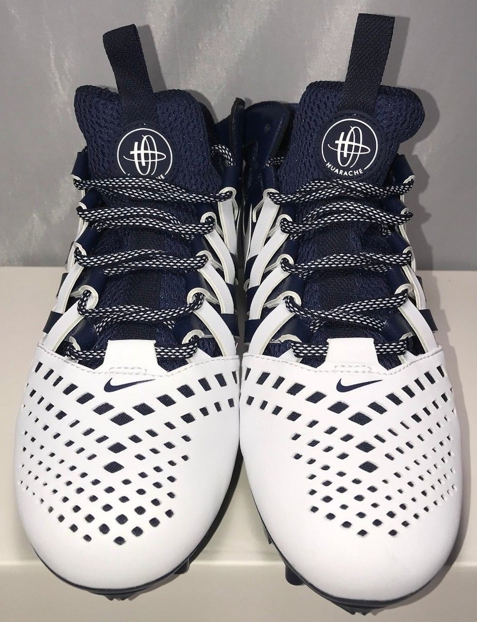 Nike Mens Size 14 Air Huarache Football Lacrosse Cleats White Navy Blue $100