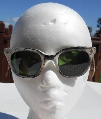 Vintage SAFETY GLASSES Green Steampunk Goggles Welding/movable eye guards Rare