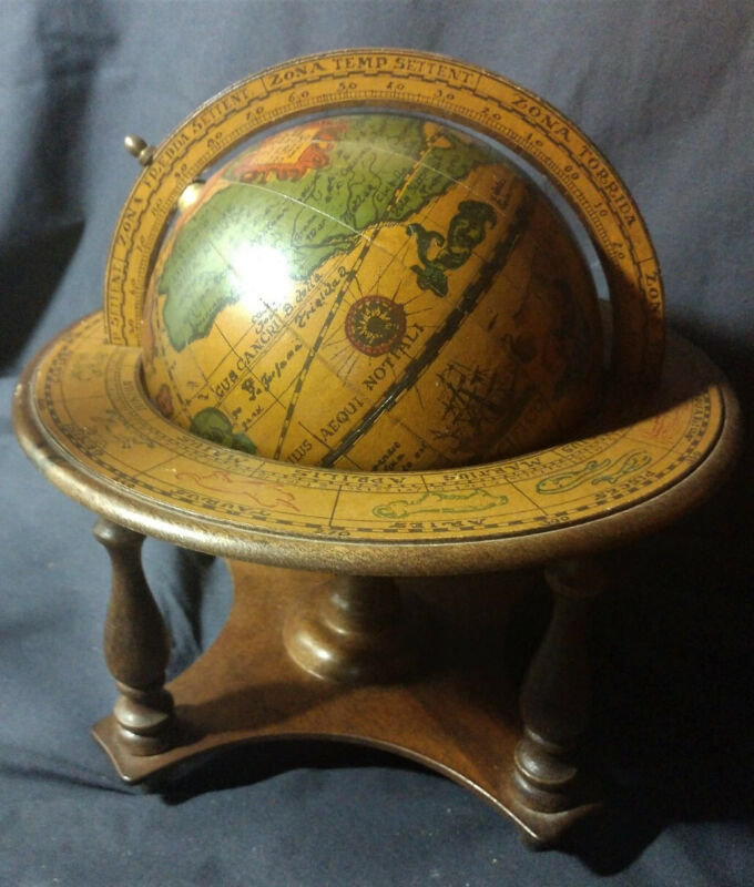 Vintage Old World Globe on Wooden Stand - Zodiac Mini/Tabletop/Desktop