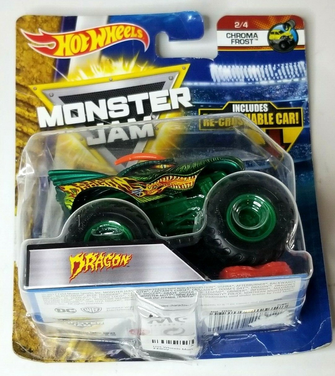 Hot Wheels 2018 Monster Re Crushable Car Dragon Chroma Frost