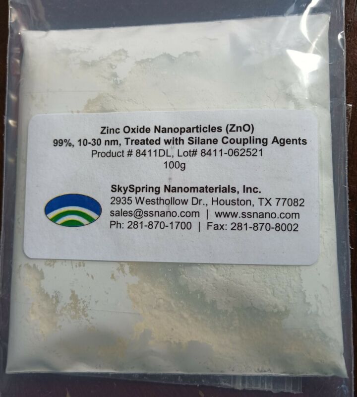  Silane Coated 10-30nm Zinc Oxide Powder 1.9 Grams