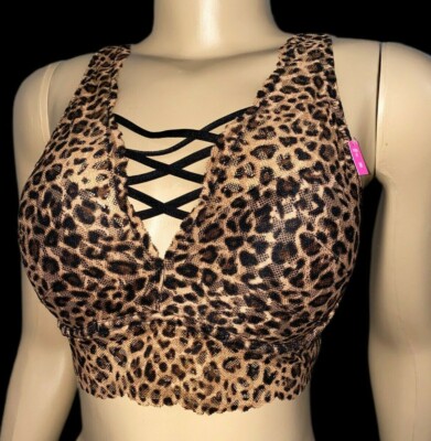 Victorias Secret PINK Padded Push Up Underwire Lace Bra Medium Animal Print