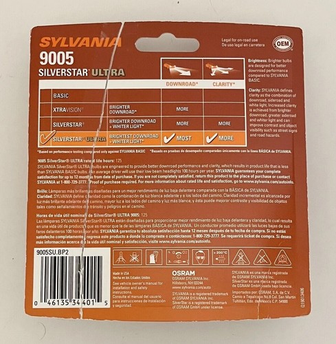 SYLVANIA 9005 SilverStar ULTRA High Performance Headlight Pair Set 2 Bulbs