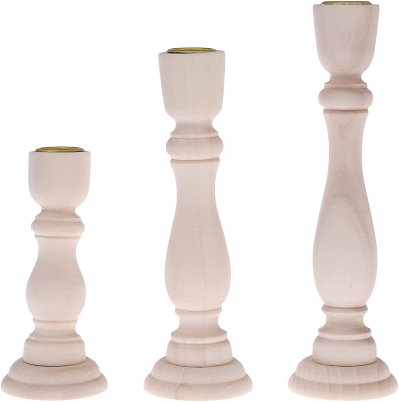 S Wooden Farmhouse Candlesticks Unfinished Pillar T