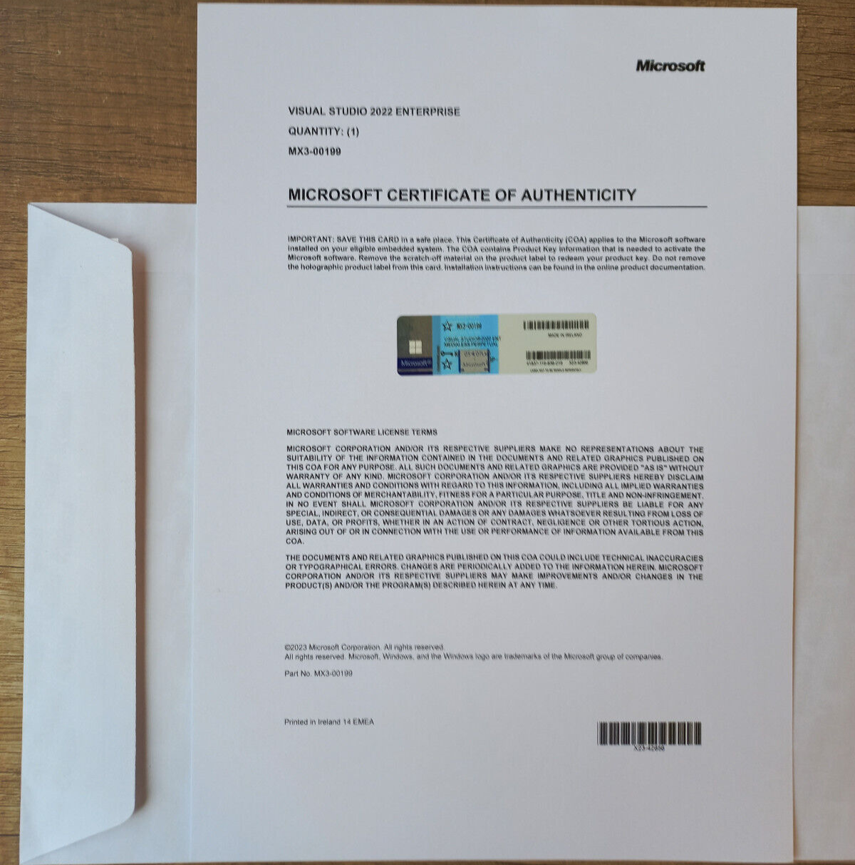 Microsoft Visual Studio 2022 Enterprise CoA AUTHENTIC License MX3-00199