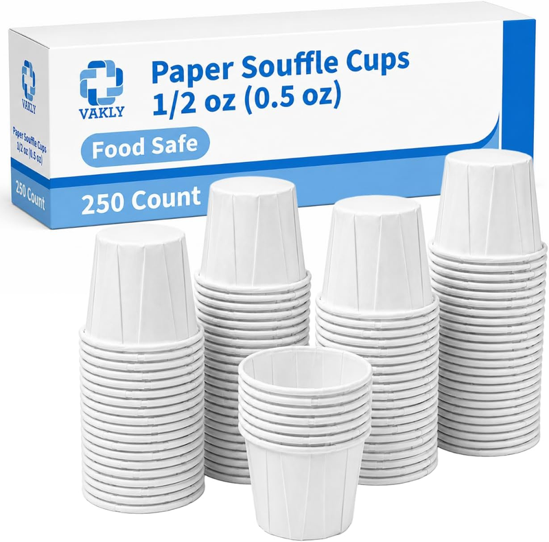 Vakly Paper Souffle Cups 0.5 Oz Disposable Portion & Medicine Cups 250 Pack