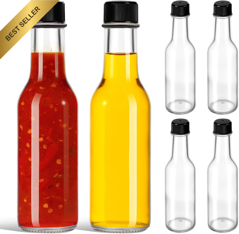 Glass Sauce Bottles with Lids: Clear Empty Bottles for Salad Dressing, Jam, Ketc