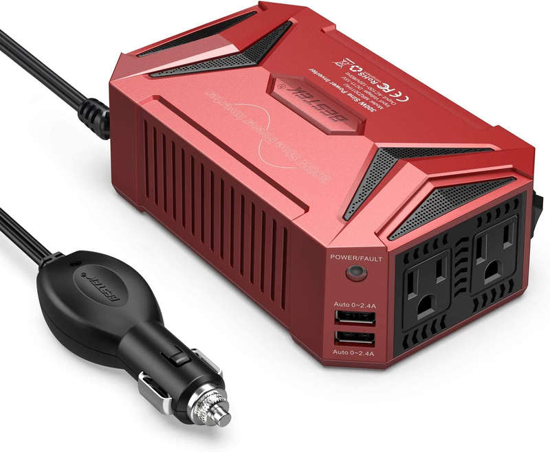300Watt Pure Sine Wave Power Inverter Car Adapter DC 12V to AC 110V with 4.2A Du