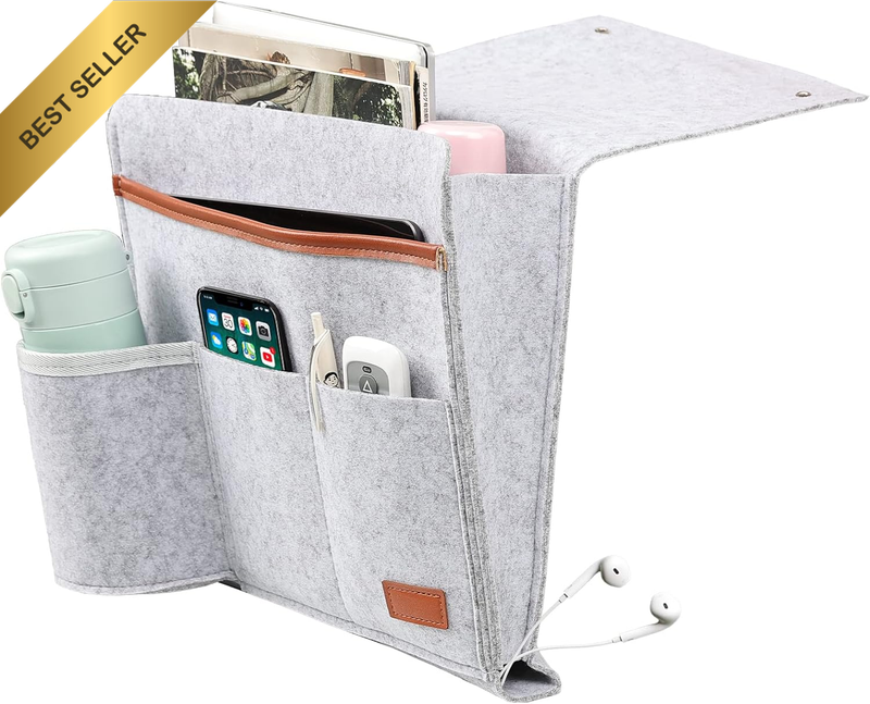 Bedside Caddy Felt Bedside Storage Organizer with Water Bottle Holder for TV Rem