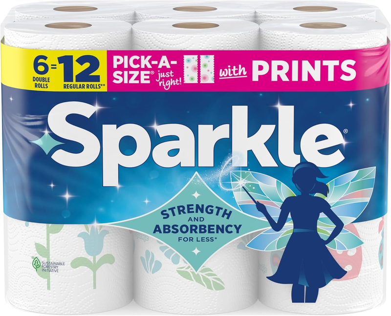 Sparkle Pick-A-Size Paper Towels, Spirited Print Design, 6 Dou...